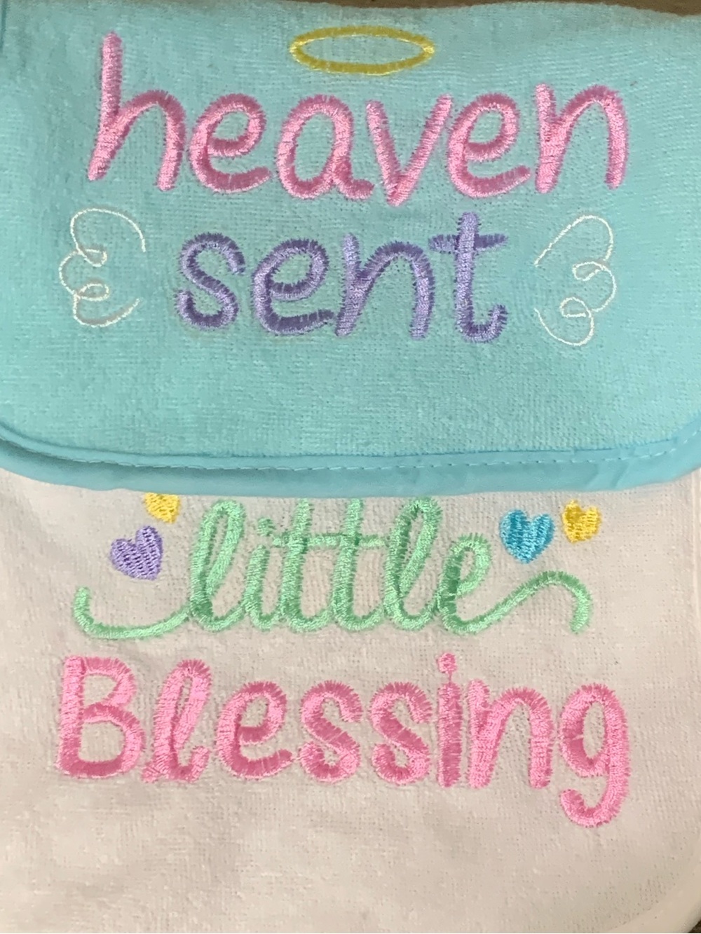 🟢 Heaven Sent Little Blessing Pink & Aqua Baby Bib Set